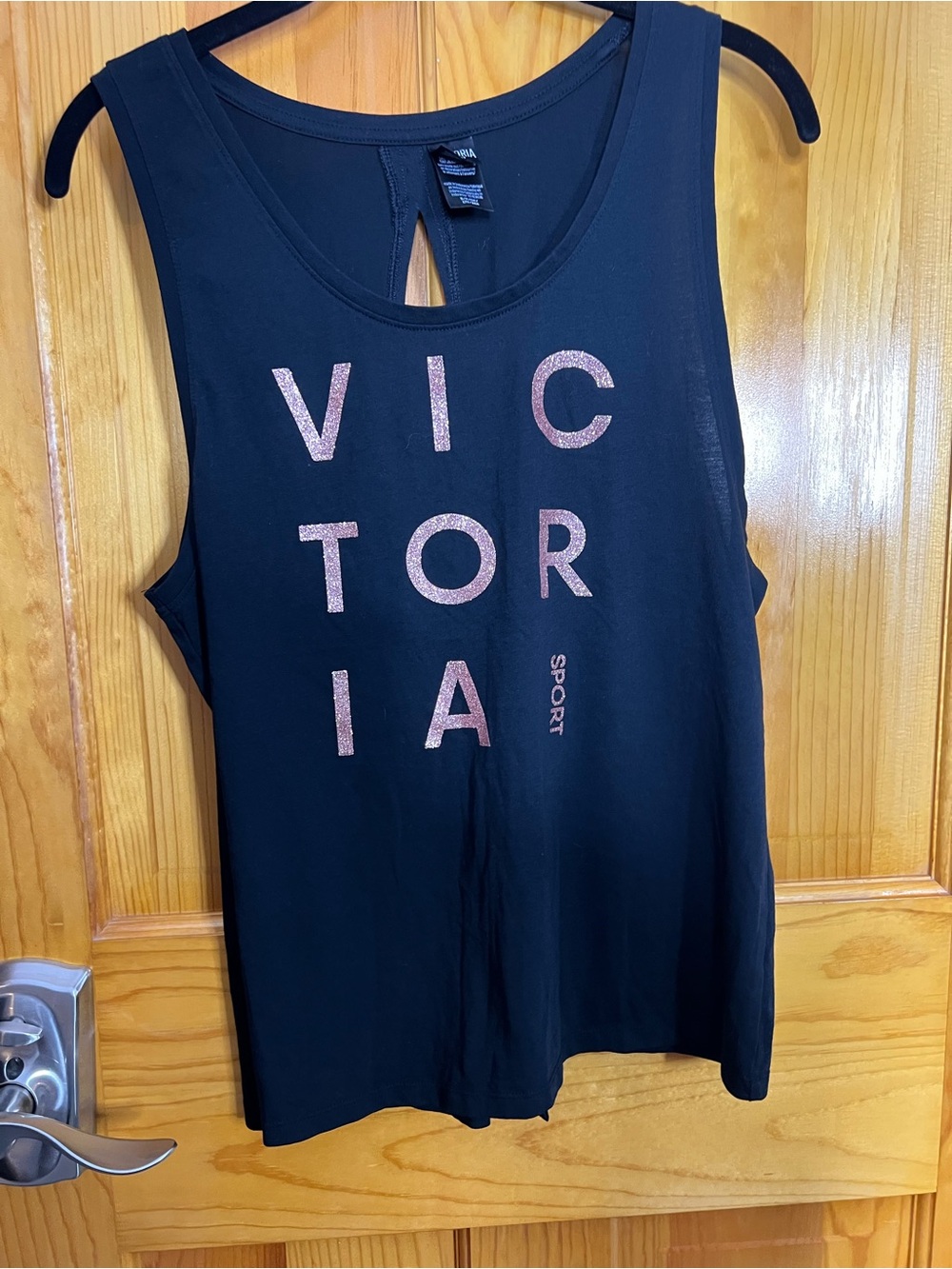 Victoria Sport Women's Black Tank with Rose Gold Glitter Logo